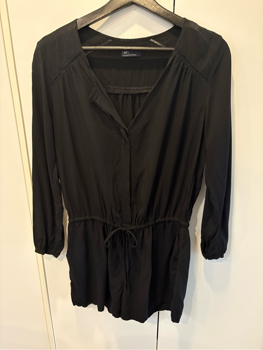 GAP Black Button Down Long Sleeved Shorts Romper